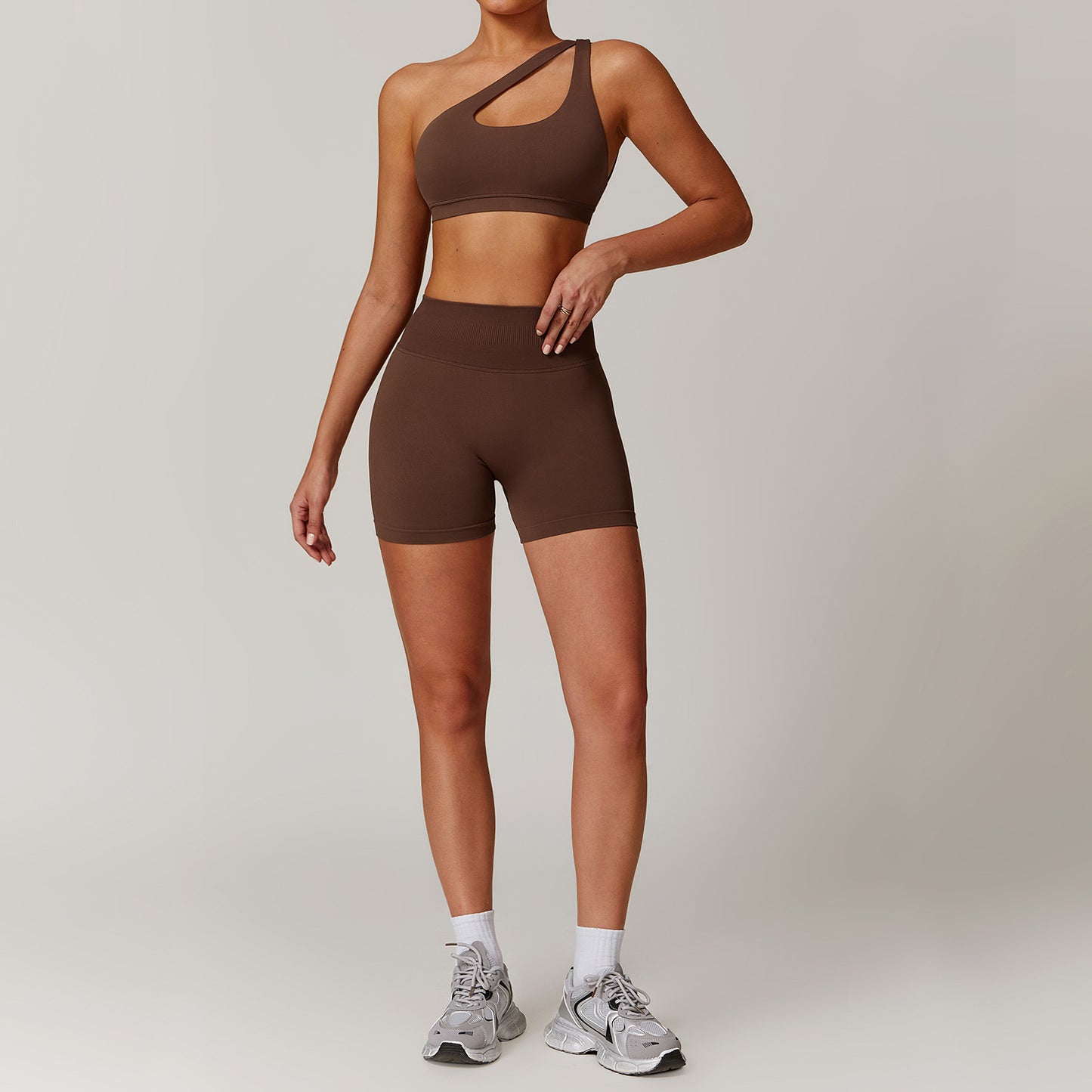 Slant Shoulder Bra+Shorts Set