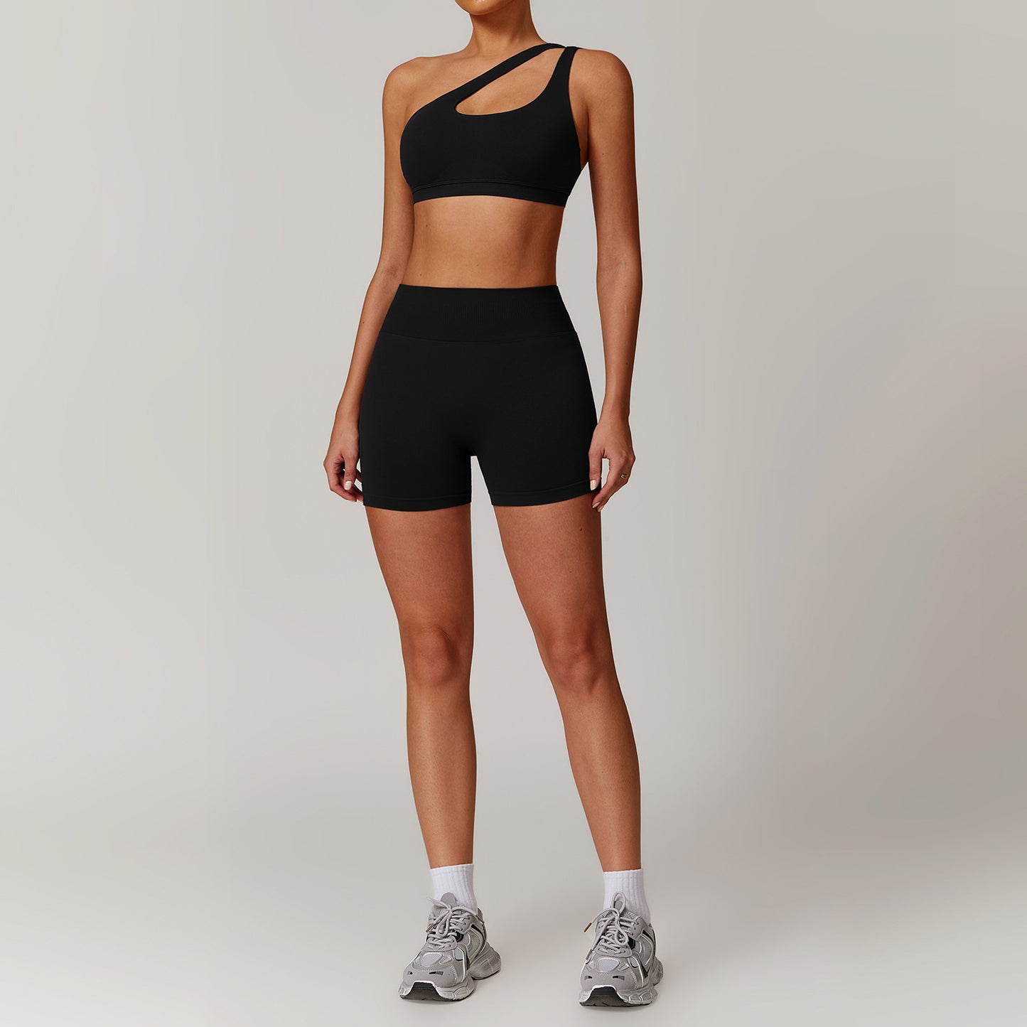 Slant Shoulder Bra+Shorts Set