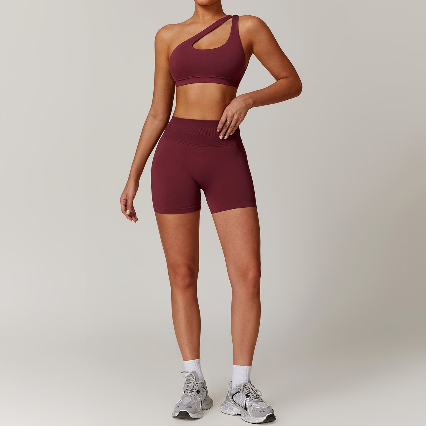 Slant Shoulder Bra+Shorts Set