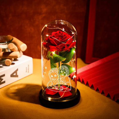 Custom LED Night Light Eternal Red Rose In Glass Dome