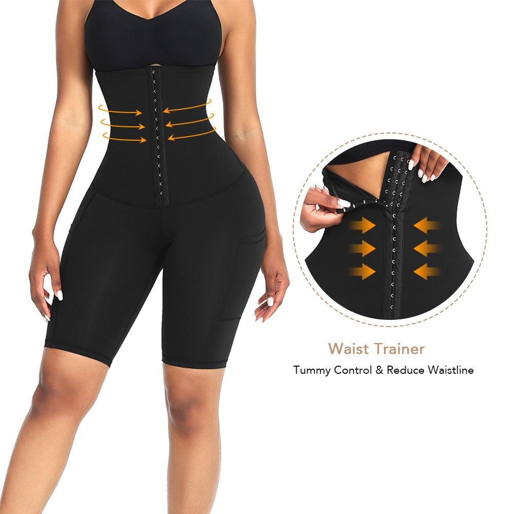 Hexin Shapewear Shorts Women Knee Length Tummy Control Waist Trainer with Pockets Butt Lifter Thigh Slimmer Body Shaper fajas - ELITA IMPERIA INC.