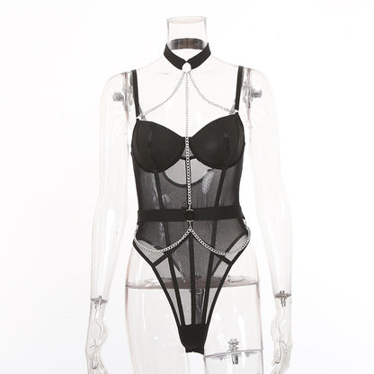 Metal Chain Backless Bodysuit Lingerie - ELITA IMPERIA INC.